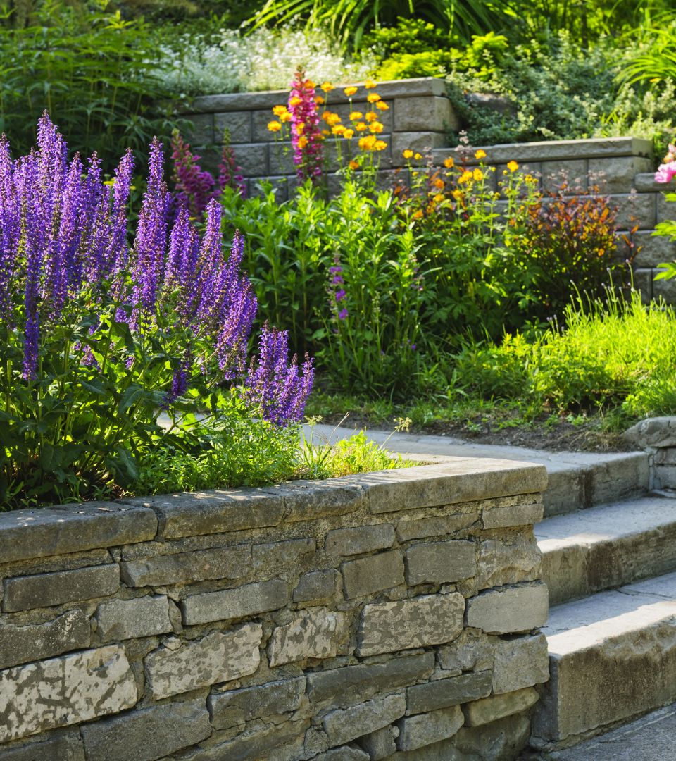 Garden wall and steps built by All Aspects Driveways and Landscapes in West Yorkshire
